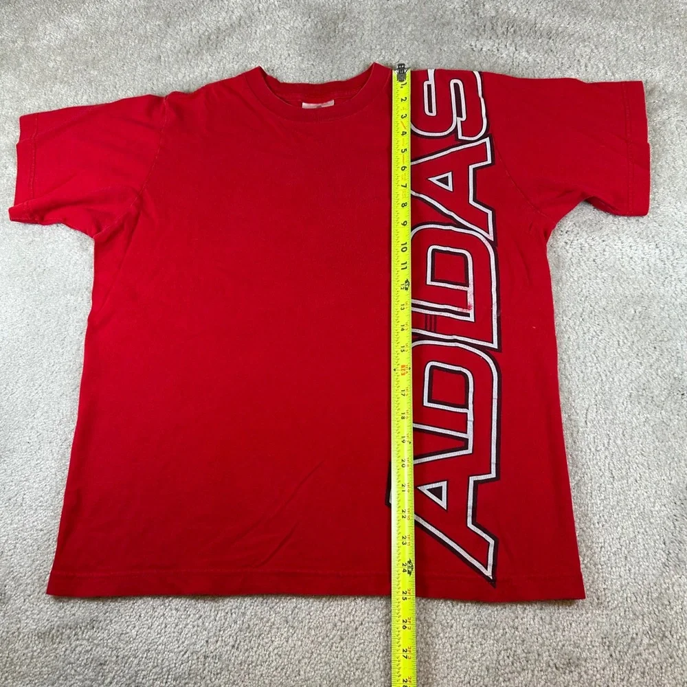 VTG Adidas Graphic T-Shirt Mens M Red Vertical Logo Short Sleeve Crew Neck Tee